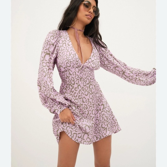 For Love & Lemons NWT Small Animal Print June Mini Dress Babydoll Party Cocktail - Picture 1 of 9
